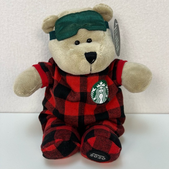 Starbucks Coffee 2020 Bearista Plush 10" Teddy Bear Flannel Pajamas Logo Holiday - Picture 1 of 13
